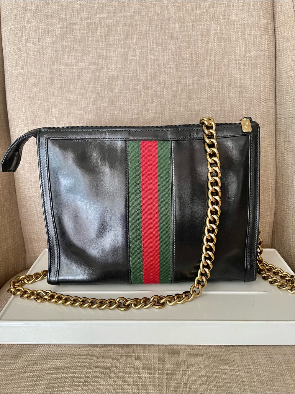 Authentic vintage Gucci web sherry line clutch bag
